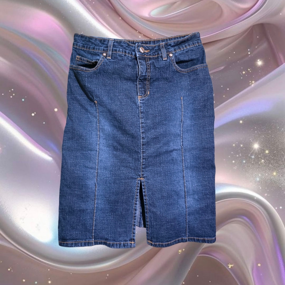 Denim Midi Skirt with Front Slit